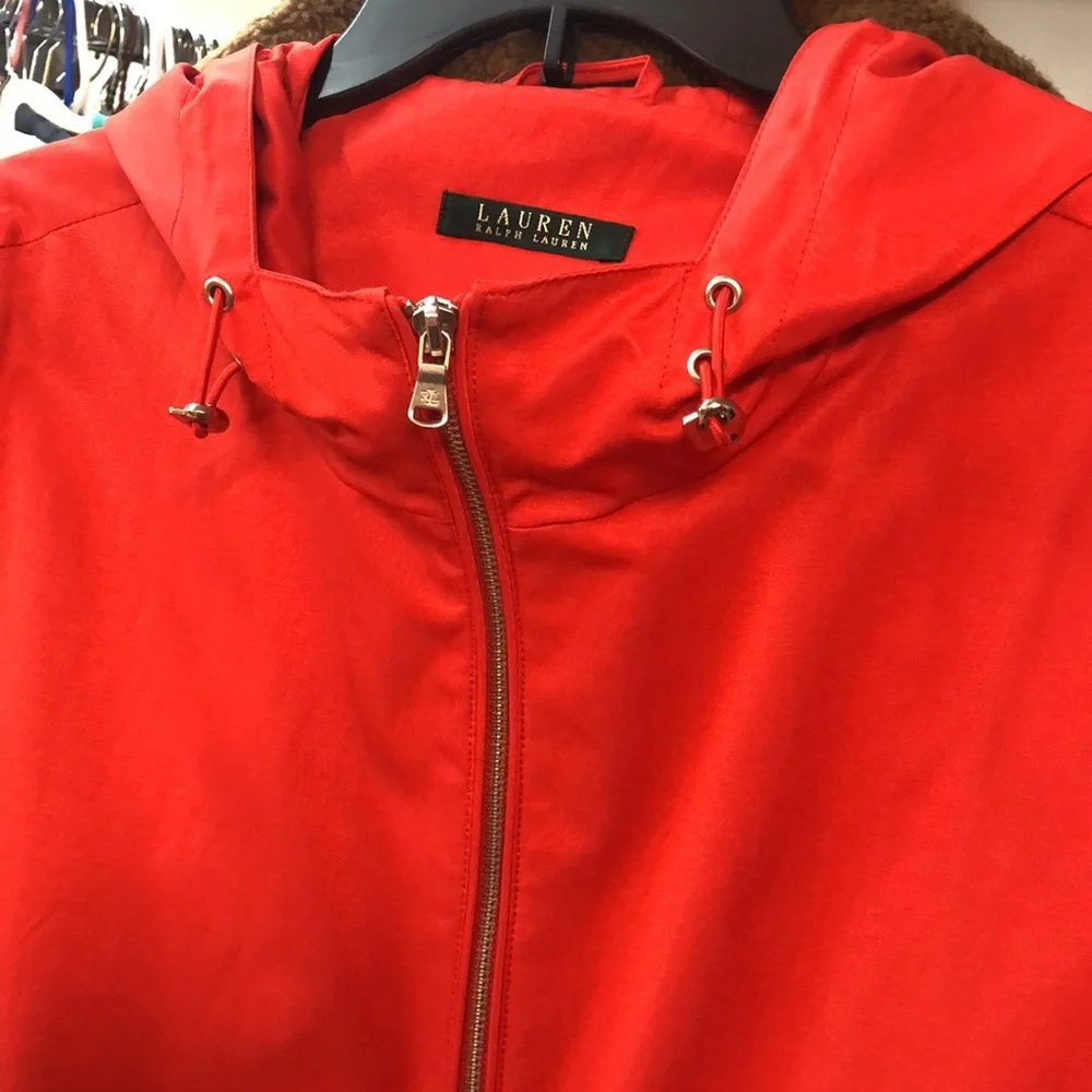 *Lauren -Ralph Lauren red hooded jacket with scarf print lining- pockets - Picture 5 of 13